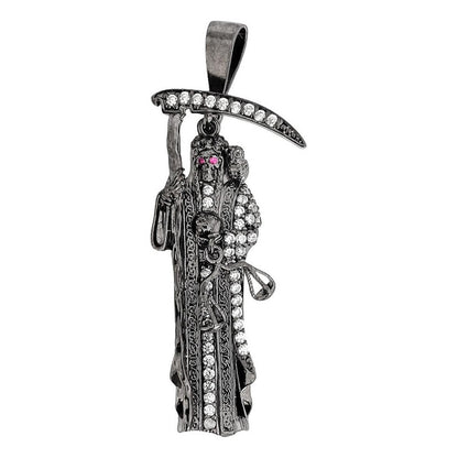 Dije Medalla Mediana Santa Muerte Con Zirconias En Plata 925