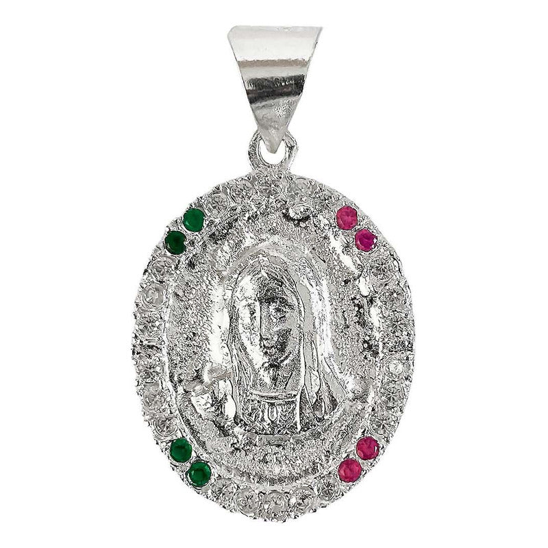 Medalla Doble Vista Virgen Guadalupe Zirconias Plata 925