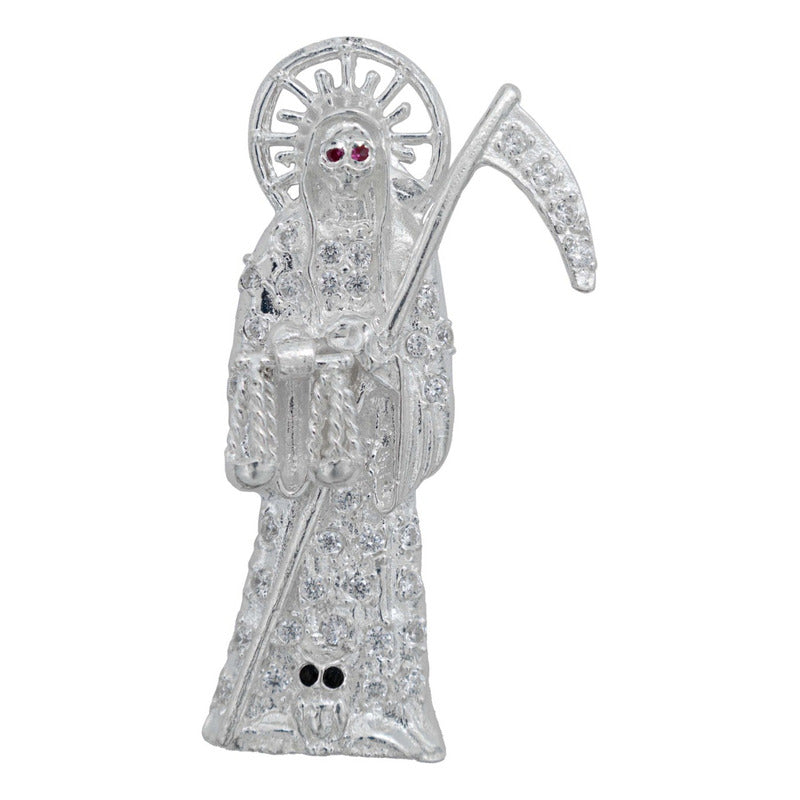 Dije Santa Muerte Artesanal Full Zirconias Plata 925 6.2 Cm