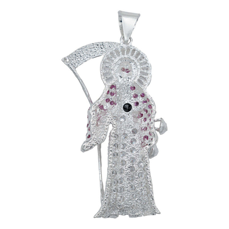 Dije Grande Santa Muerte Artesanal Zirconia Plata 925 7.5 Cm