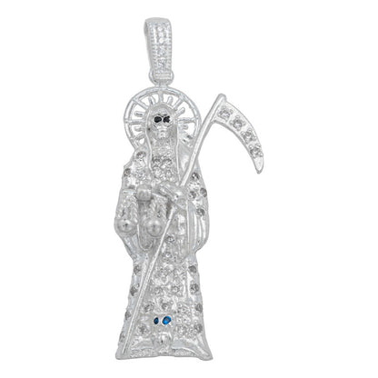 Dije Santa Muerte Artesanal Full Zirconias Plata 925 6.2 Cm