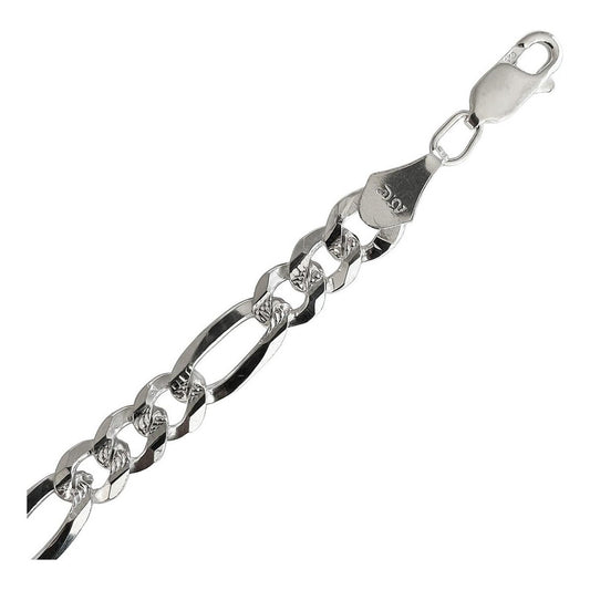 Esclava Diamantada Pulsera Fígaro 3x1 Hombre Plata925 6 Mm