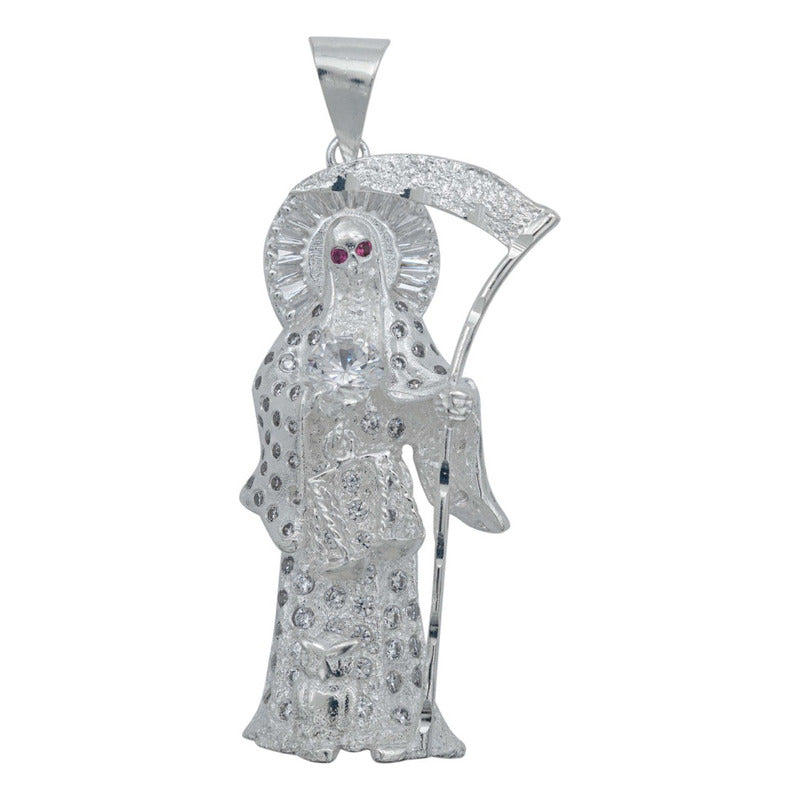 Dije Grande Santa Muerte Artesanal Zirconia Plata 925 7.5 Cm