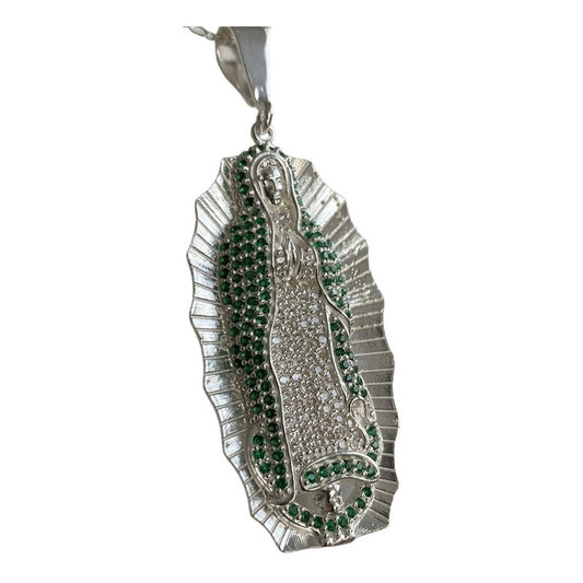 Dije Grane Virgen De Guadalupe Zirconias Plata Solida 925