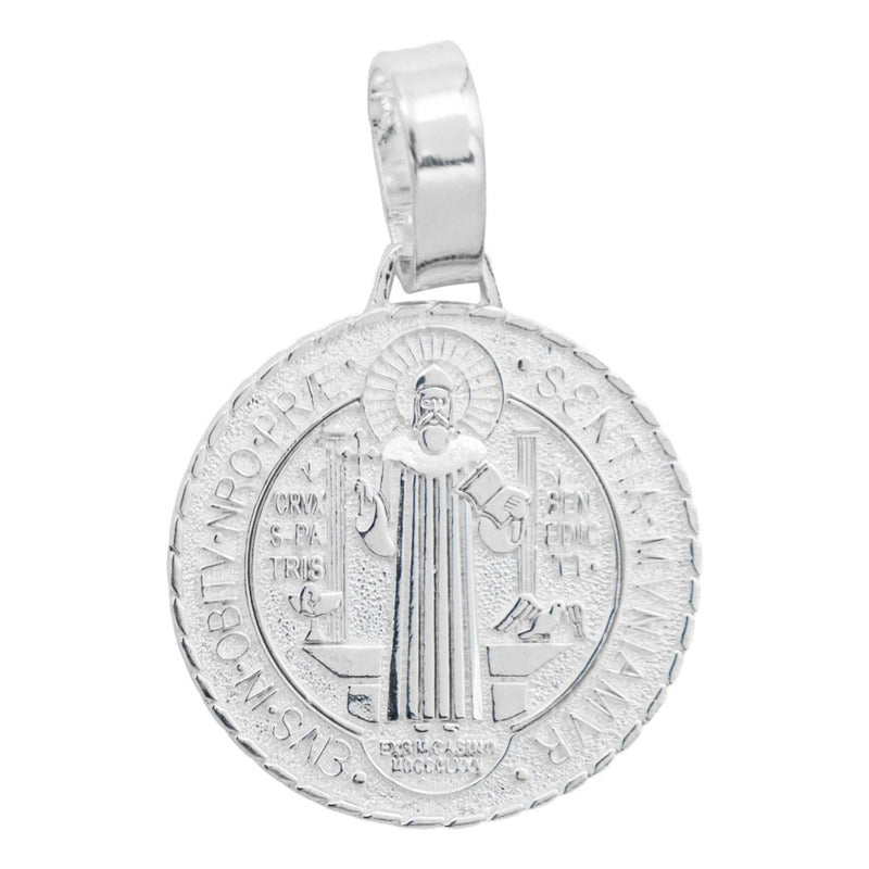 Dije Medalla Grande San Benito Diamantada Plata Ley 925