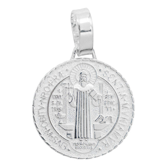 Dije Medalla Grande San Benito Diamantada Plata Ley 925