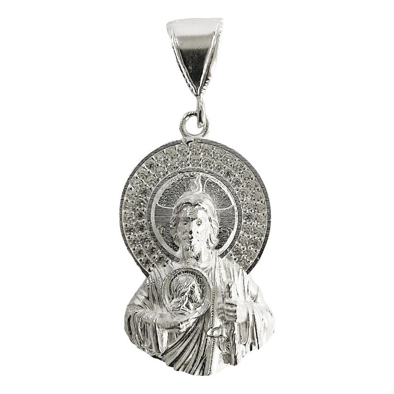 Dije Medalla Torso San Judas Tadeo Zirconias Plata 925 5 Cm