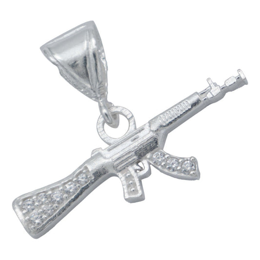 Dije Rifle Chico Carabina Zirconias Belico Plata 925