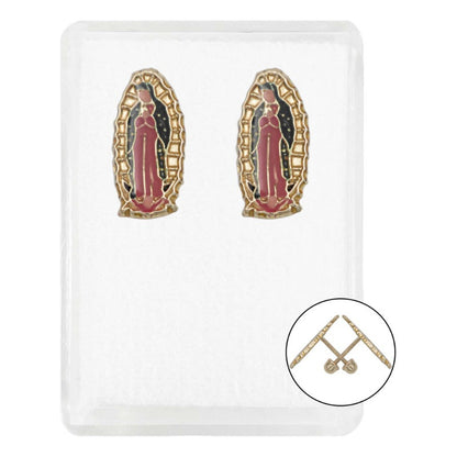 Arete Broquel Virgen Guadalupe Grande Esmaltada Oro 10k