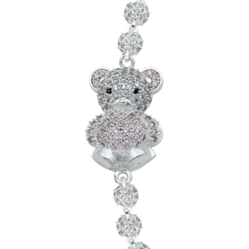 Pulsera Grande Oso Corazón Regalo Amor Zirconias Plata 925