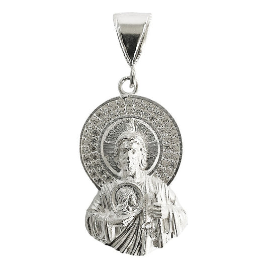 Dije Medalla Torso San Judas Tadeo Zirconias Plata 925 4 Cm