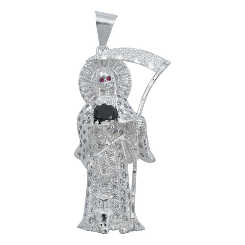 Dije Grande Santa Muerte Artesanal Zirconia Plata 925 7.5 Cm