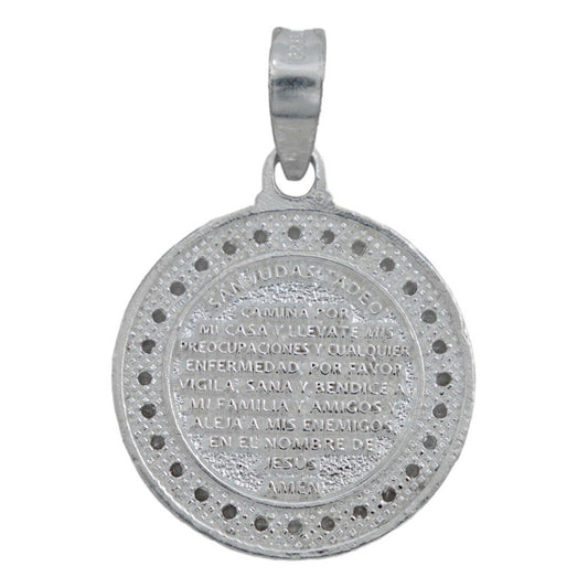 Dije Medalla San Judas Oración Zirconias Plata 925 2 Cm
