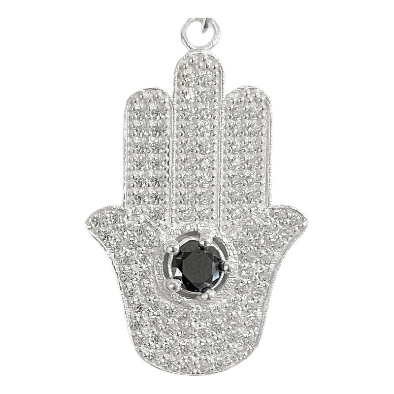 Dije Mano De Fatima Grande Ojo Zirconias Plata Ley 925