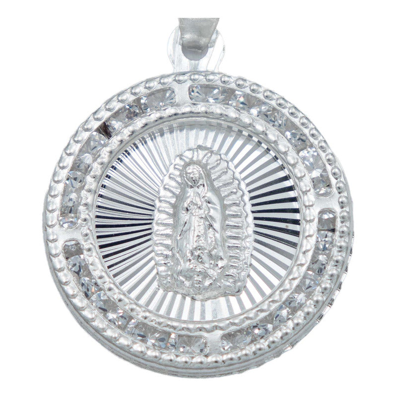 Mini Medalla Redonda Virgen Guadalupe Zirconias Plata 925