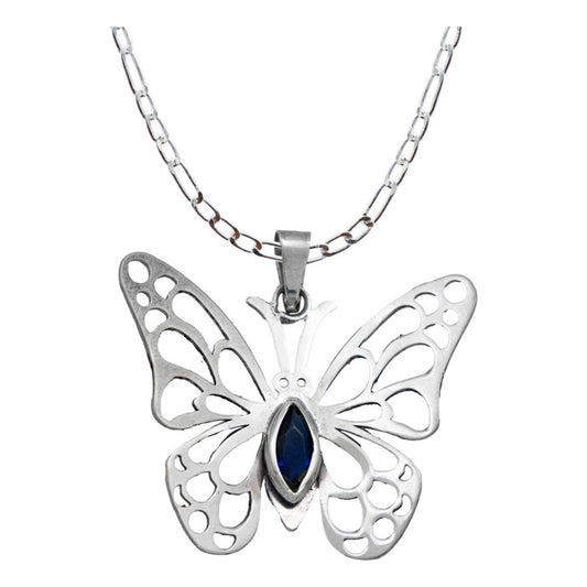 Dije Mariposa Grande Zirconia Con Cadena Reglo Plata 925