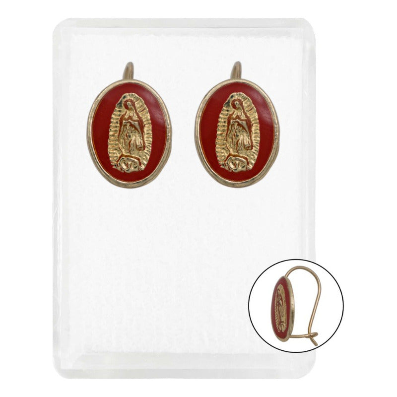 Arete Grancho Virgen Guadalupe Mediana Esmaltada Oro 10k