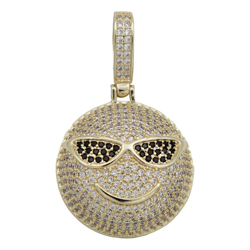 Dije Hombre Emoji Lentes Hiphop + Cadena Regalo Chapa Oro14k