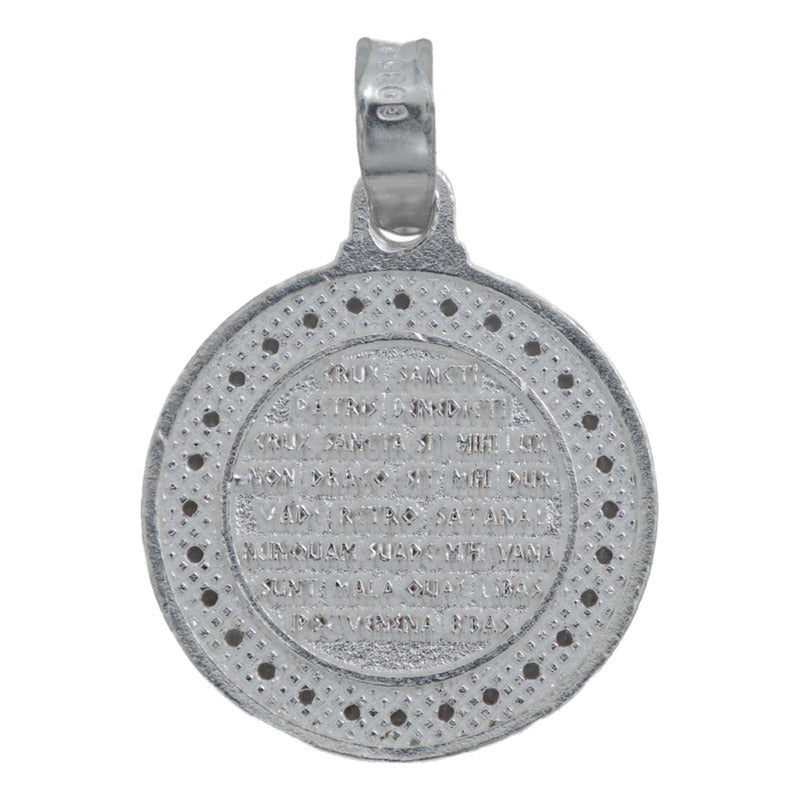 Dije Medalla San Benito Oración Zirconias Plata 925 1.6 Cm