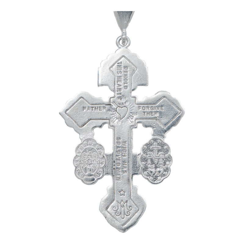 Dije Cruz Perdón Cristo San Benito Virgen Plata S925 6.1 Cm