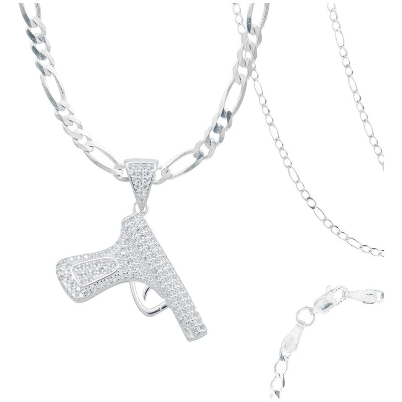 Collar Cadena Hombre Hiphop Pistola Gangster Plata 925