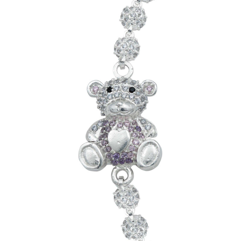 Pulsera Chica Oso Corazón Regalo Amor Zirconias Plata 925