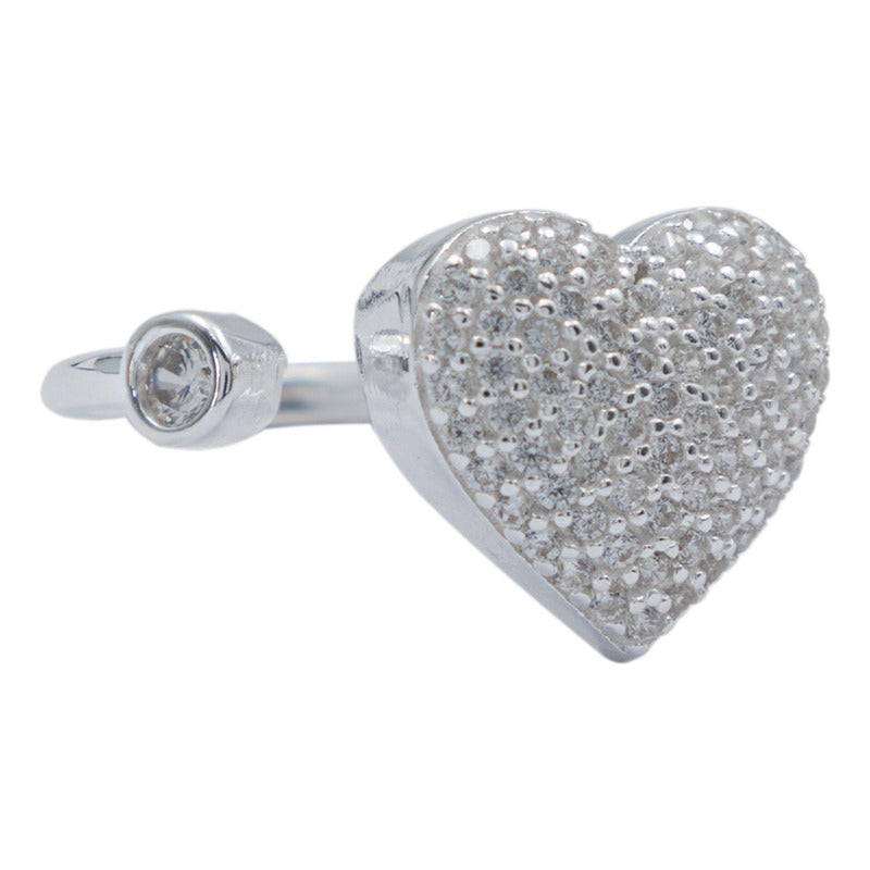 Anillo Ajustable Corazón Amor Zirconias Plata Italy 925