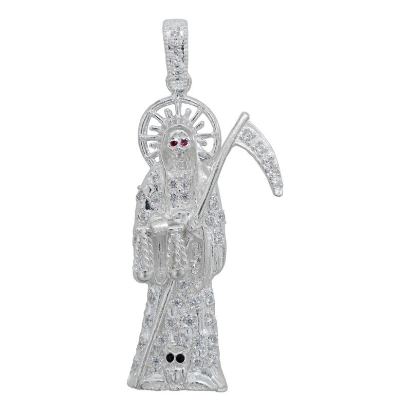 Dije Santa Muerte Artesanal Full Zirconias Plata 925 6.2 Cm