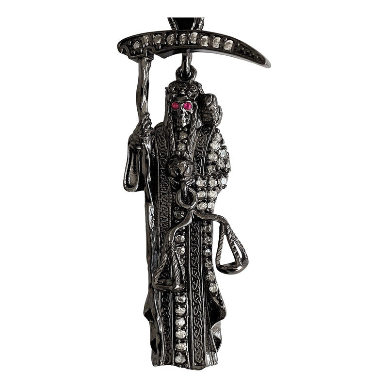 Dije Medalla Mini Santa Muerte Con Zirconias En Plata 925