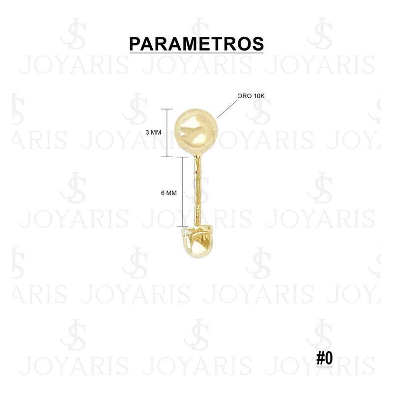 Arete Broquel Dormilona Bola Bebe Agujerar #0 3 Mm Oro 10k