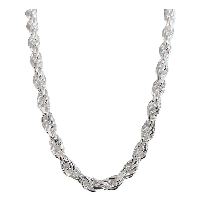 Collar Cadena Tejido Torzal Plata Fina Ley 925 60 Cm X 5 Mm