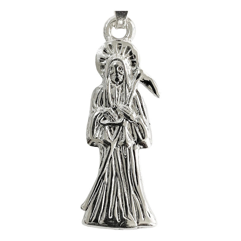 Collar Medalla Mediano Santa Muerte Hueco Plano En Plata 925