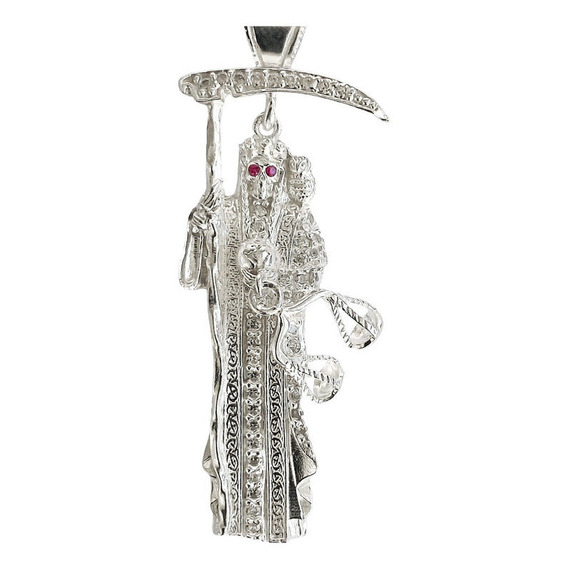 Dije Medalla Mini Santa Muerte Con Zirconias En Plata 925