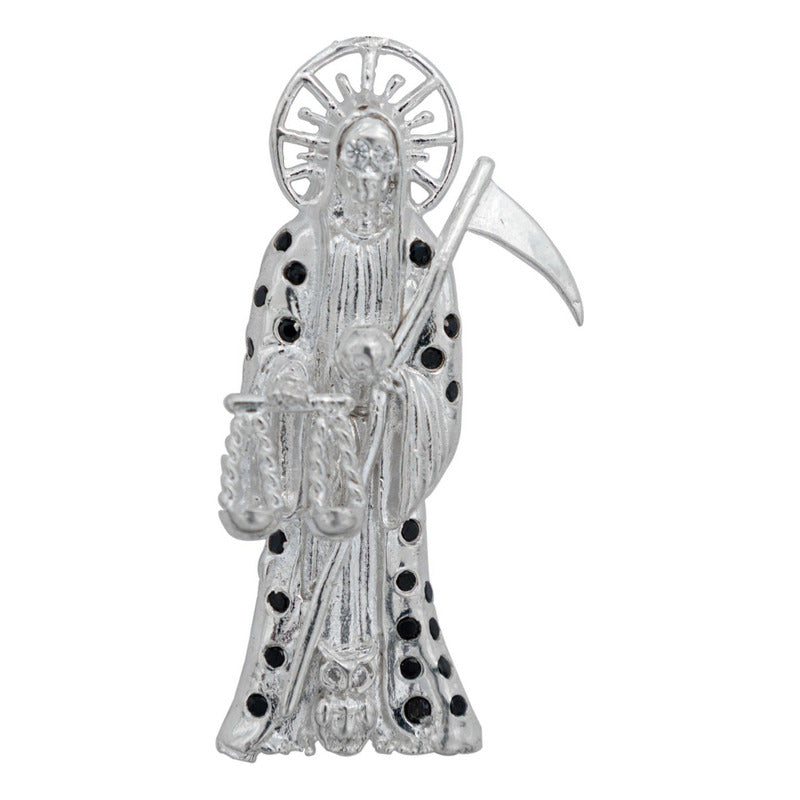 Dije Santa Muerte Asa Zirconias Incrustadas Plata 925 6 Cm