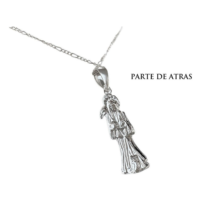 Collar Medalla Chico Santa Muerte Hueco Plano En Plata S925