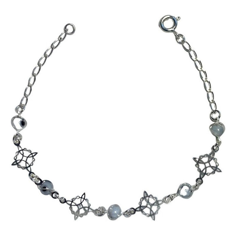 Pulsera Ajustable Nudo De Bruja Triqueta Ojo Turco Plata 925