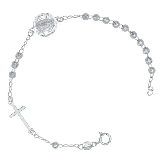 Pulsera Para Niños Niñas Virgen Cruz Bolitas Plata 925