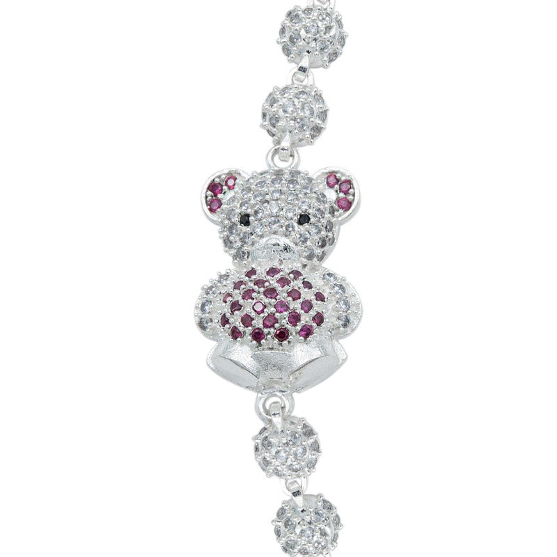 Pulsera Grande Oso Corazón Regalo Amor Zirconias Plata 925