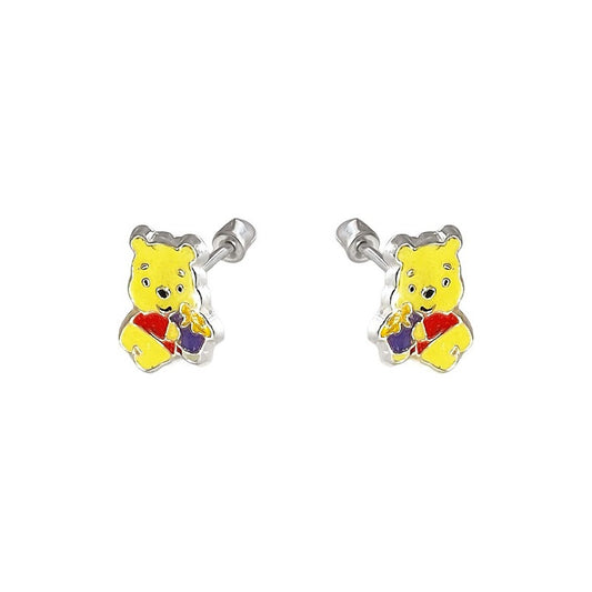 Aretes Winnie Pooh Niña Mujer Regalo Colores Plata Ley 925