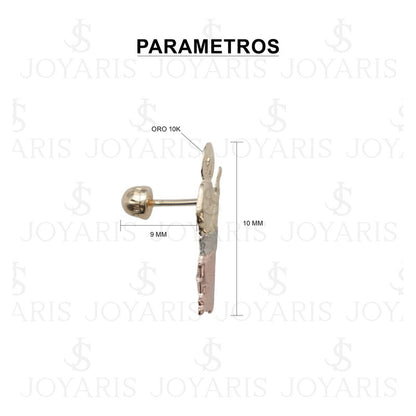 Arete Broquel Chico San Judas Florentino 3 Metales Oro 10k