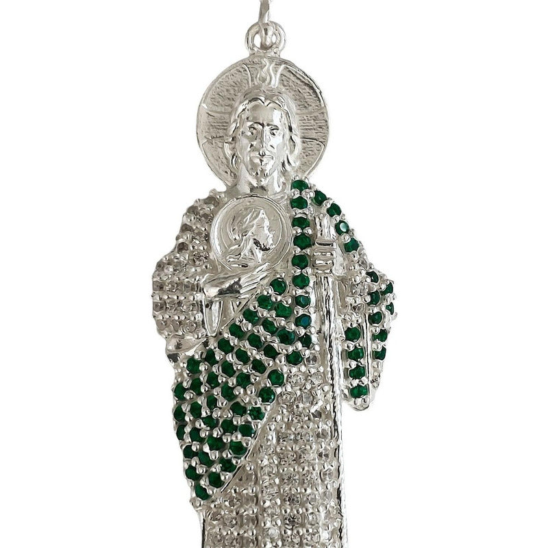 Dije Mediano San Judas 7 Cm Con Zirconias De Plata Ley S925