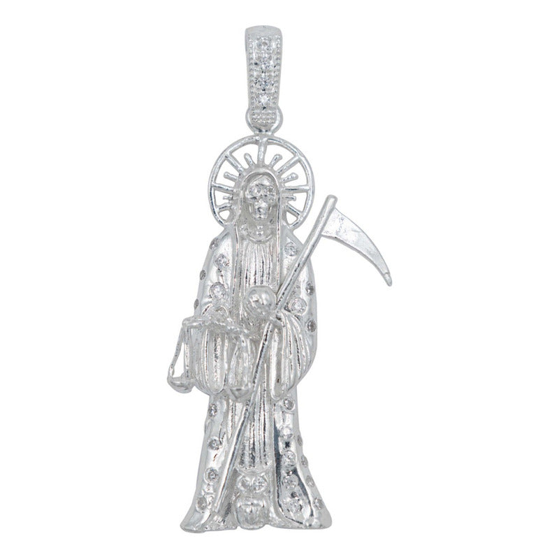 Dije Santa Muerte Asa Zirconias Incrustadas Plata 925 6 Cm