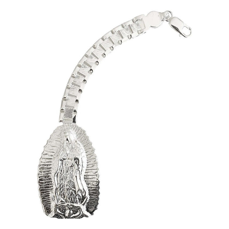 Pulsera Rolo Virgen De Guadalupe Esclava Grande Plata 925