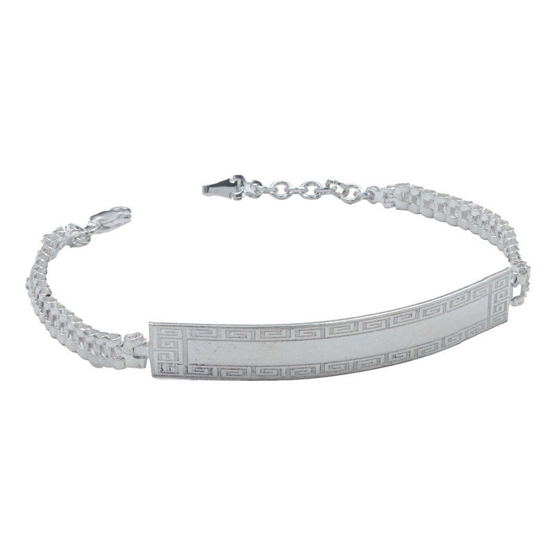 Pulsera Esclava Ajustable Placa Rolo Unisex Plata 925 5 Mm