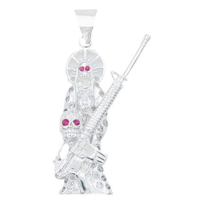 Dije Santa Muerte Rifle Calavera Zirconias Plata Ley 925