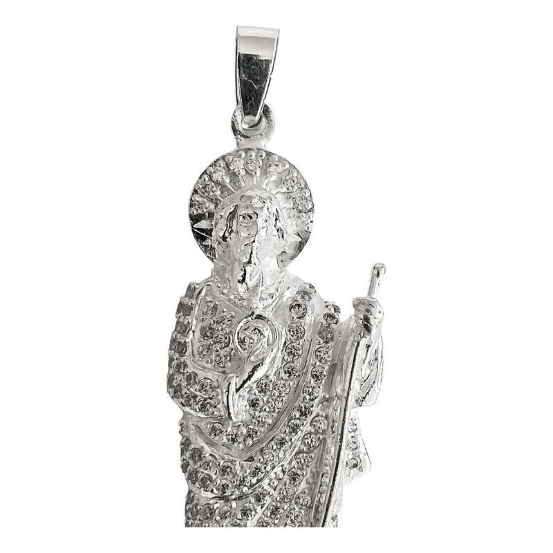 Dije Mediano San Judas 6 Cm Con Zirconias De Plata Ley 925