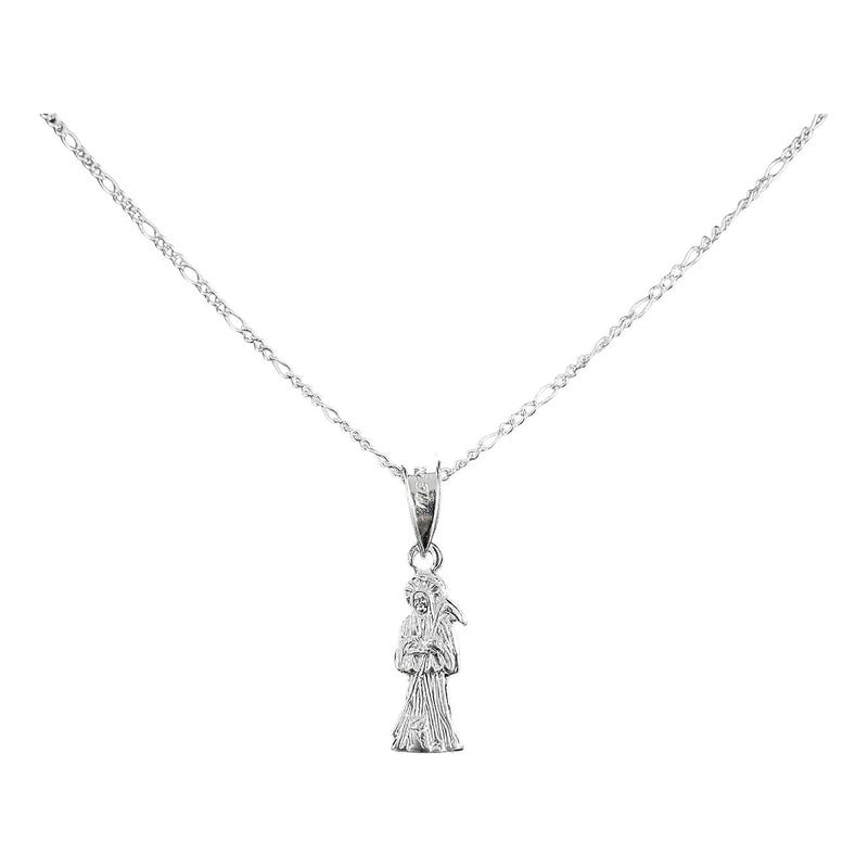 Collar Santa Muerte Hueca Troquelada Mini Plata Solida S925