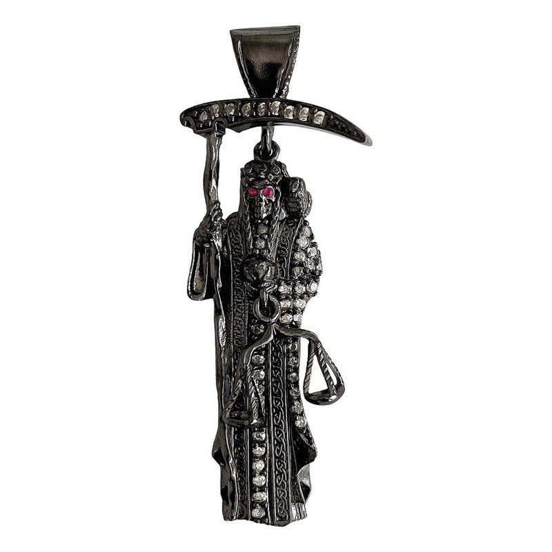 Dije Medalla Med Santa Muerte Con Zirconias En Plata 925 5cm