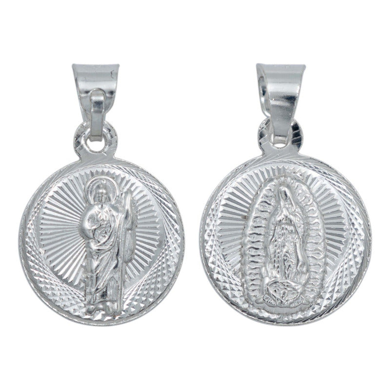 Medalla Doble Vista Diamantada San Judas Virgencita Plata925