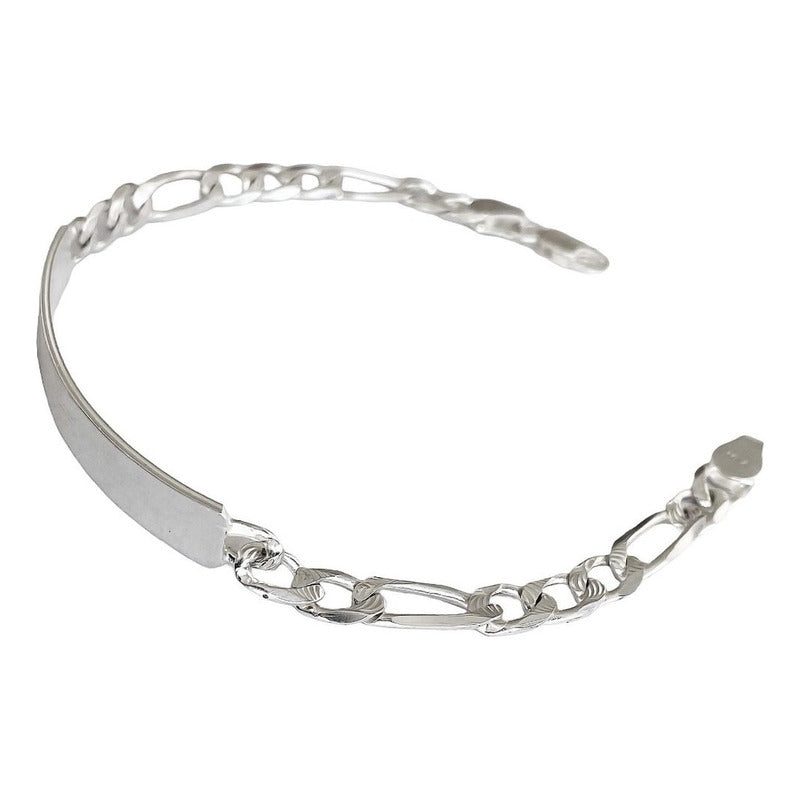 Esclava Hombre Pulsera Fígaro Plata Diamantada 925 Placa 6mm